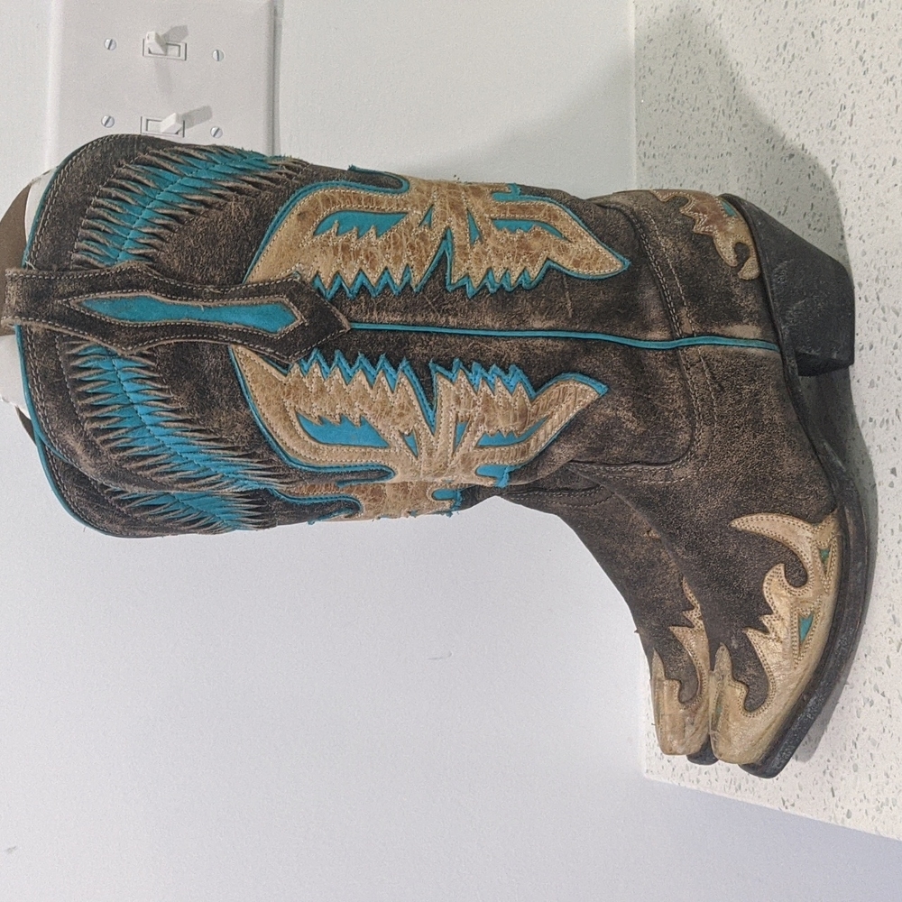 Corral boots antique saddle- turquoise eagle overlay size 6